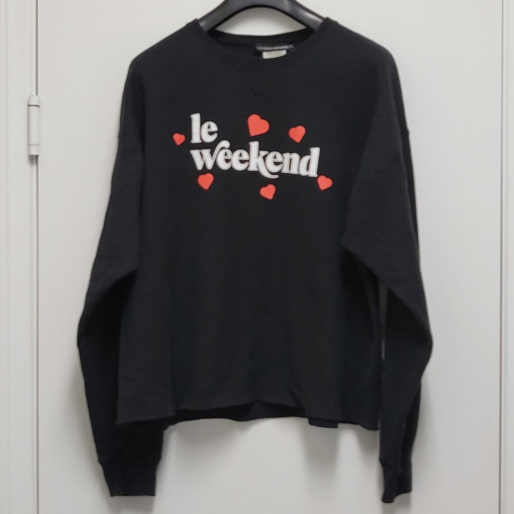 Lulu Simon Studio Sweatshirt Le Weekend Womens XL Raw Hem Long Sleeve Black